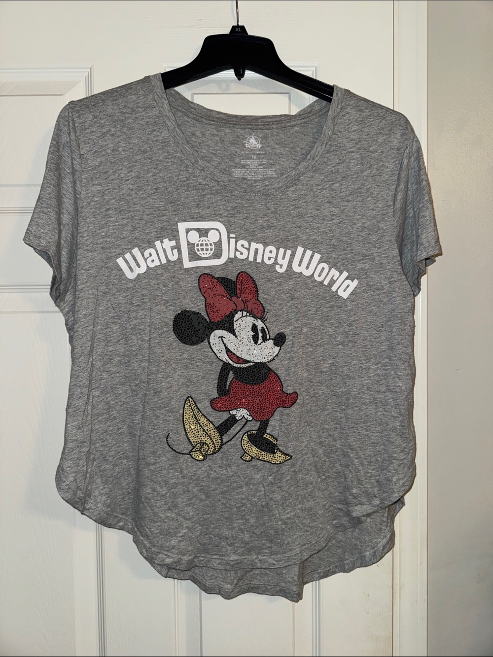 Disney Walt Disney World Gray Minnie Mouse Tee with Red and Gold Accents